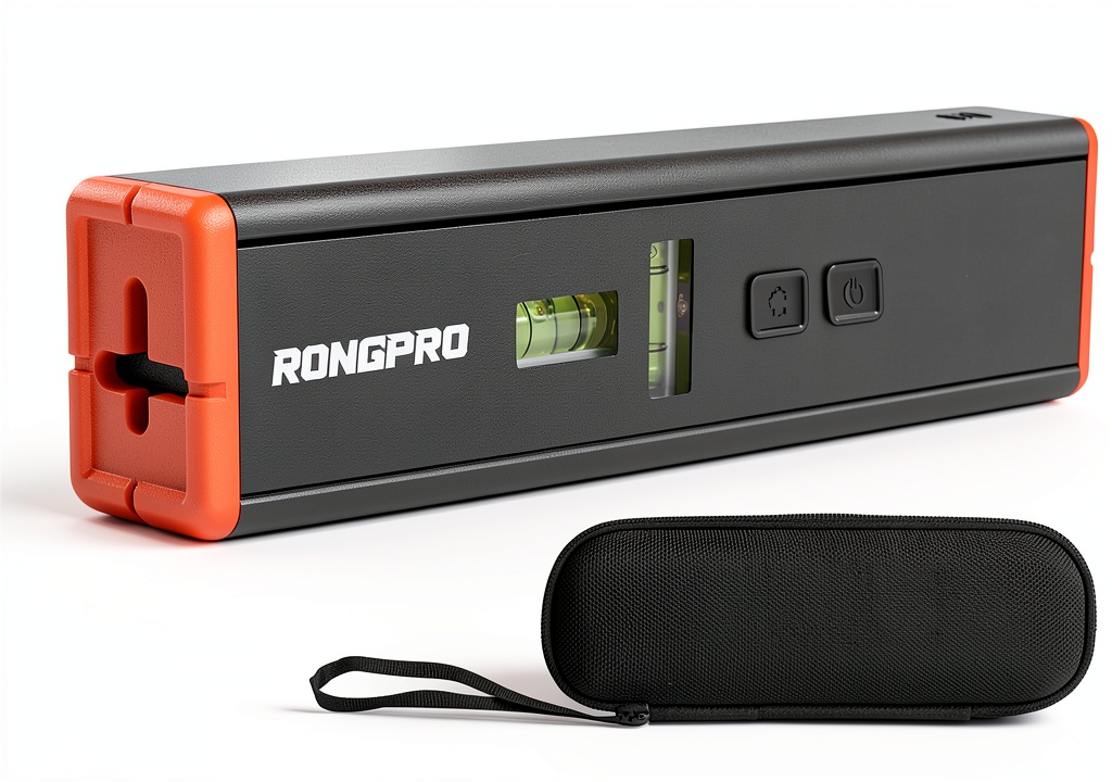 RONGPRO magnetic laser level being used to align a picture frame on a wall